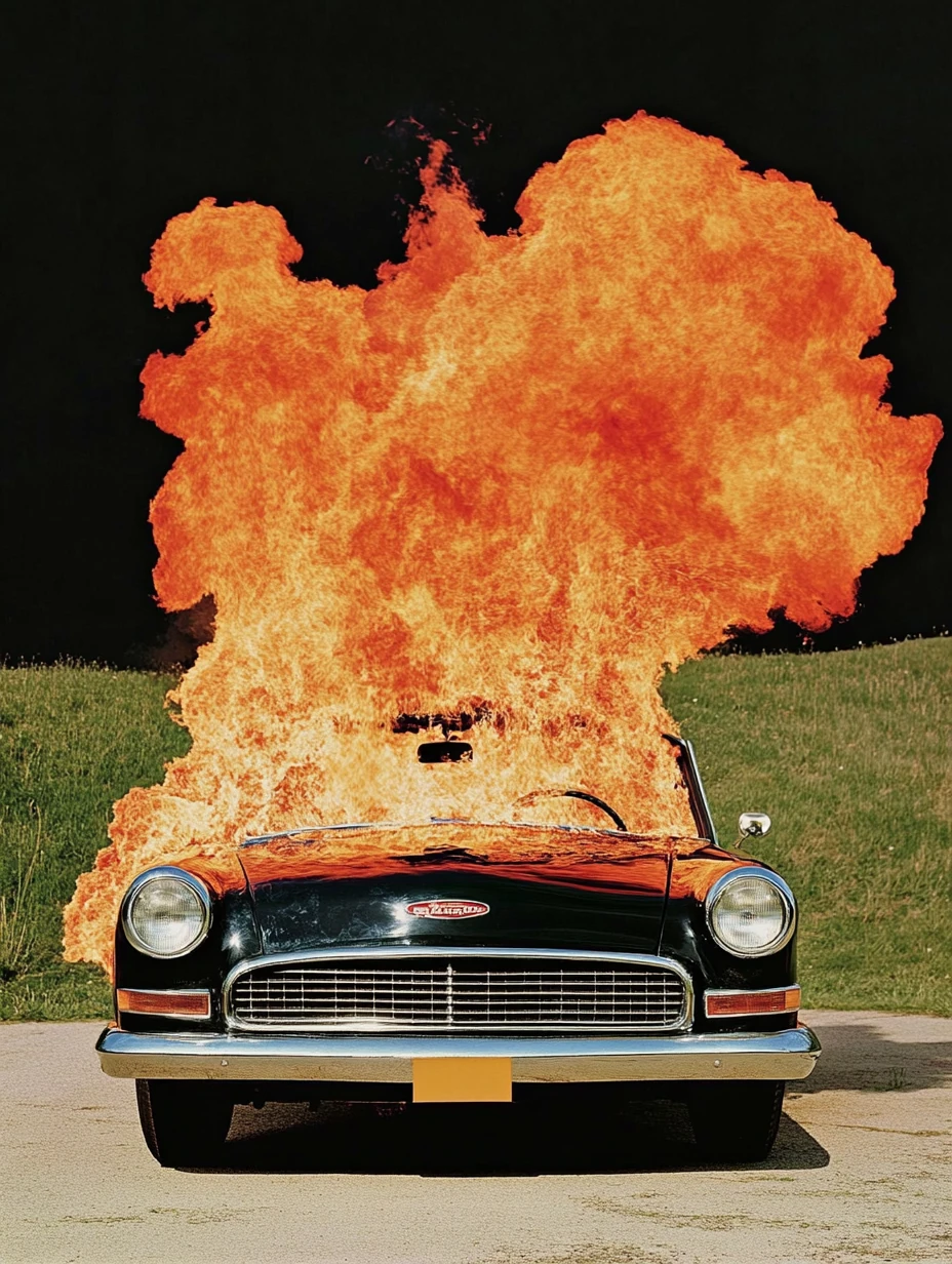 Auto in Vlam, limited edition collage print, Crash series, kutdakrap Netherlands