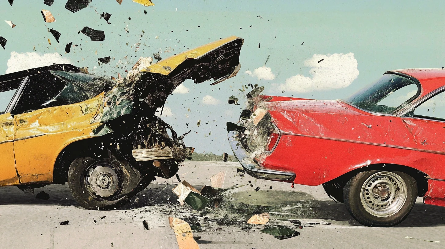 Twee Auto's Glas — limited edition collage print, Crash series, kutdakrap Amsterdam