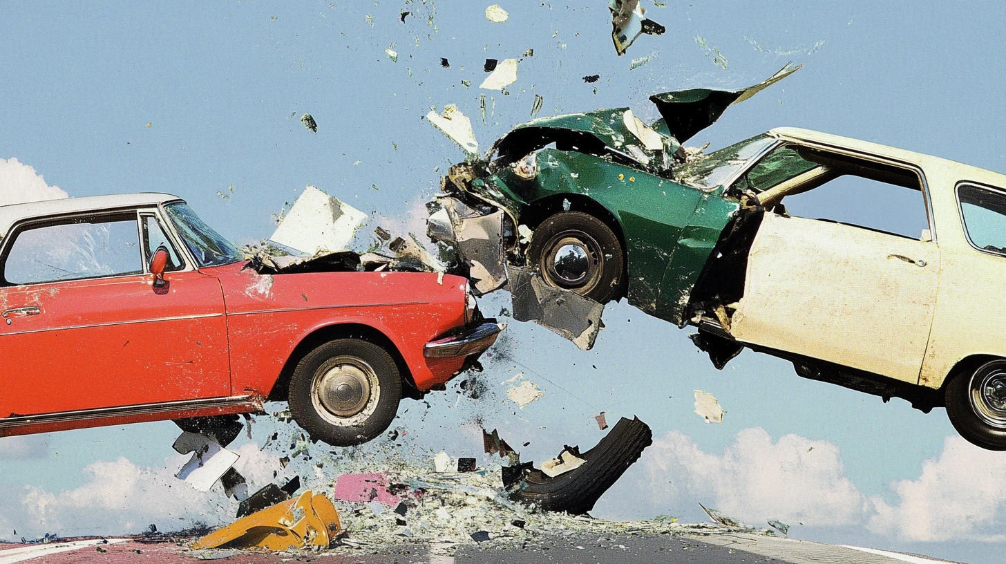 Twee Auto's Lucht — limited edition collage print, Crash series, kutdakrap Amsterdam