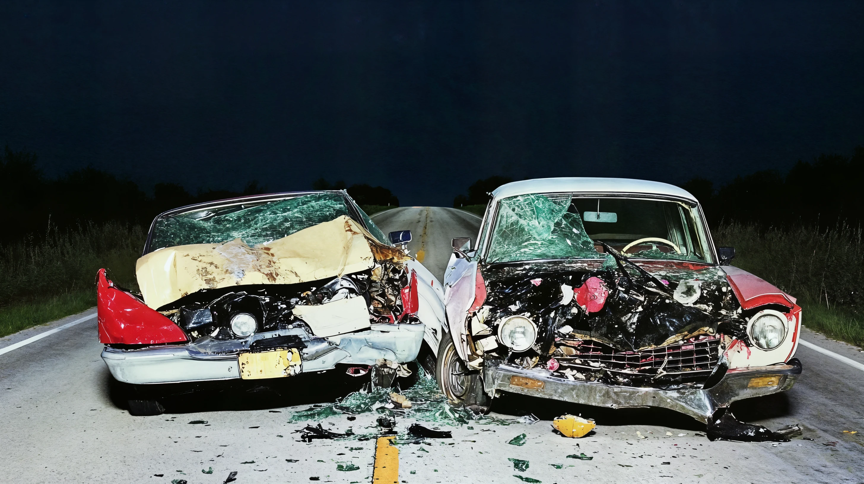 Twee Auto's Nacht — limited edition collage print, Crash series, kutdakrap Amsterdam